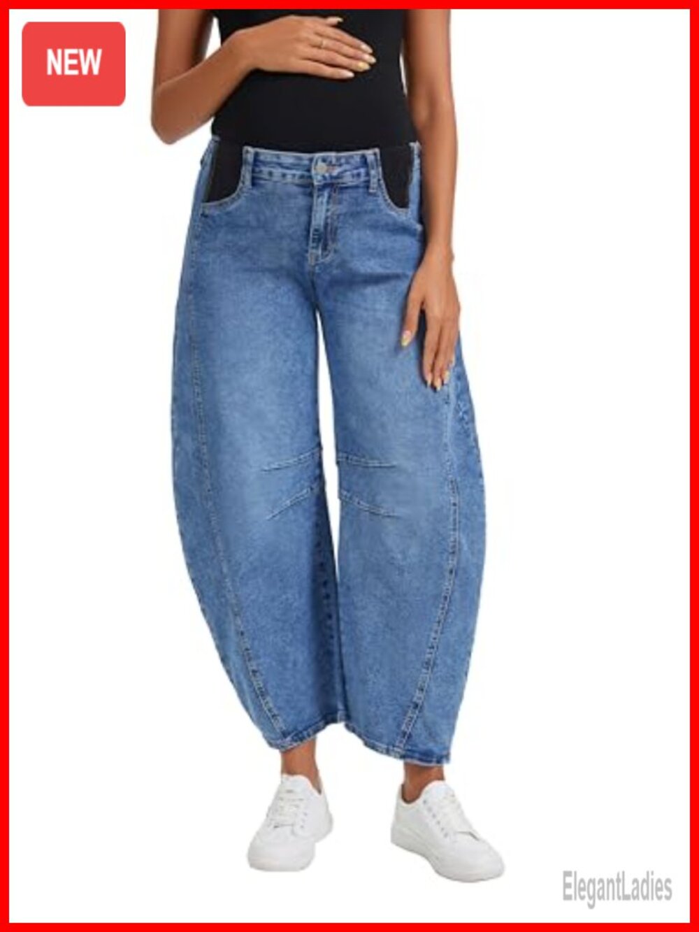 Maternity Barrel Jeans Stretchy Denim Pregnancy Pants Wide Leg